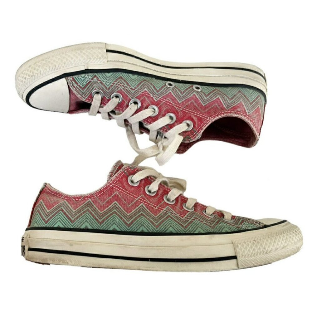 CONVERSE X MISSONI Collab Women's Sz 6.5 Pink Green Zigzag Low Top Sneakers - Picture 8 of 11